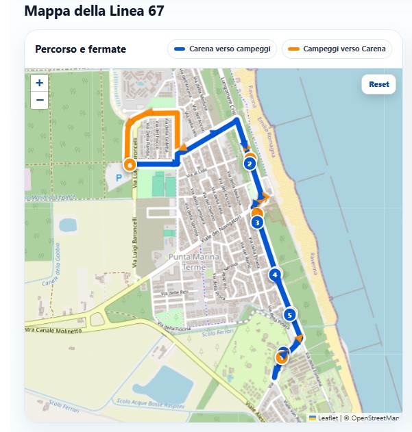 Mappa della Linea 67 - Navetto Mare Ravenna 2026